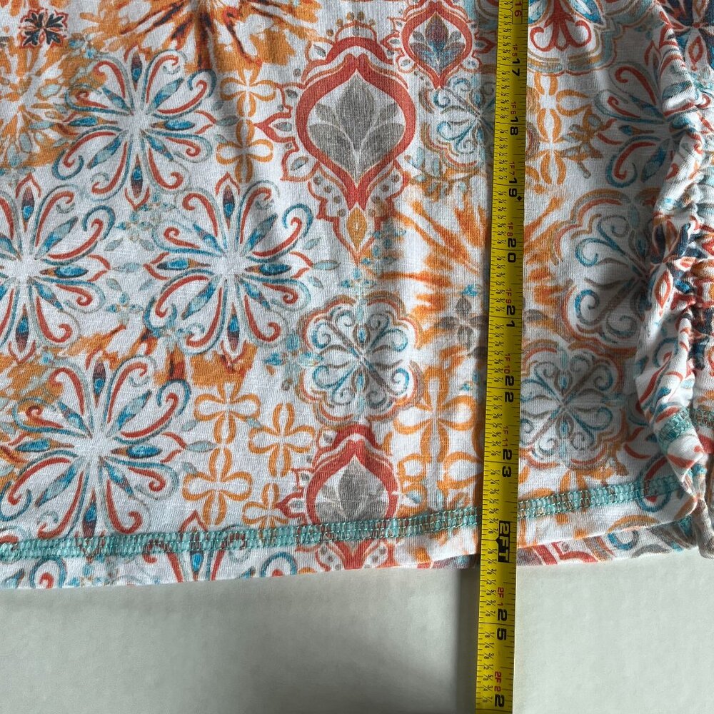 Talbots Sz M Split Neck Ruched Tee Pullover Blouse Freshwater Medallion Pattern - Picture 8 of 9